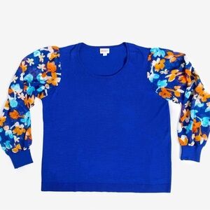 LuLaRoe Penny - Blue Floral Sleeve Blouse